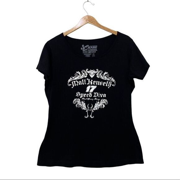 Chase Authentics NASCAR Graphic Black Silver Metallic Short Sleeves Size Large - Picture 1 of 6
